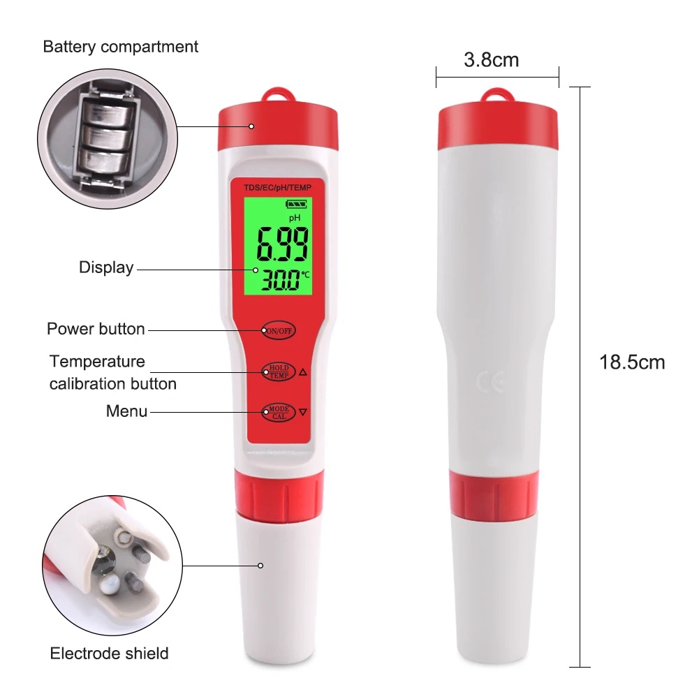 4 IN 1 TDS PH メーター PH/TDS/EC/温 - Ph Meter Digital Water Tester のレビューと価格